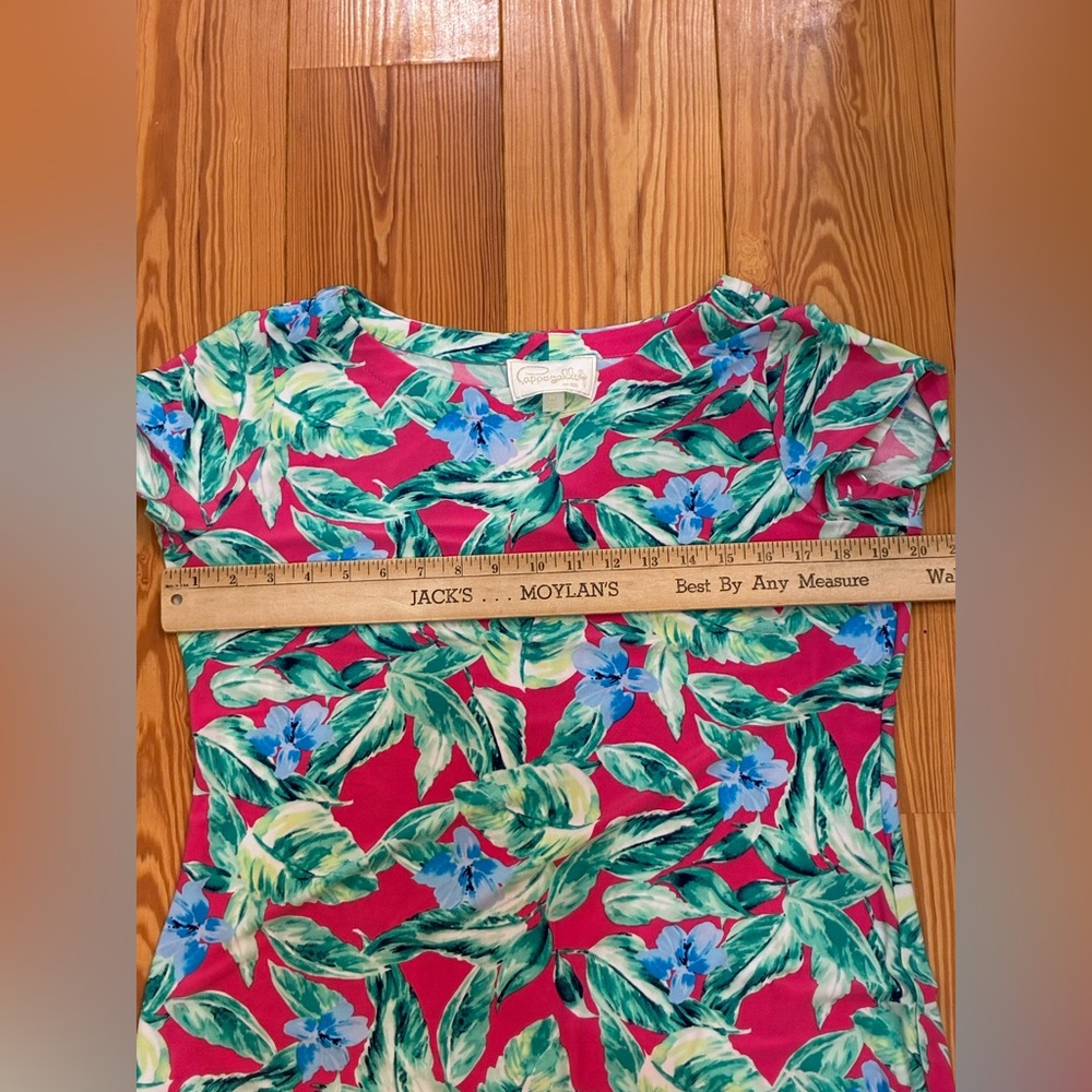 Pappagallo Tropical Leaf Print Knit Dress Pink/Green Size M party ready   C20 - Picture 6 of 8